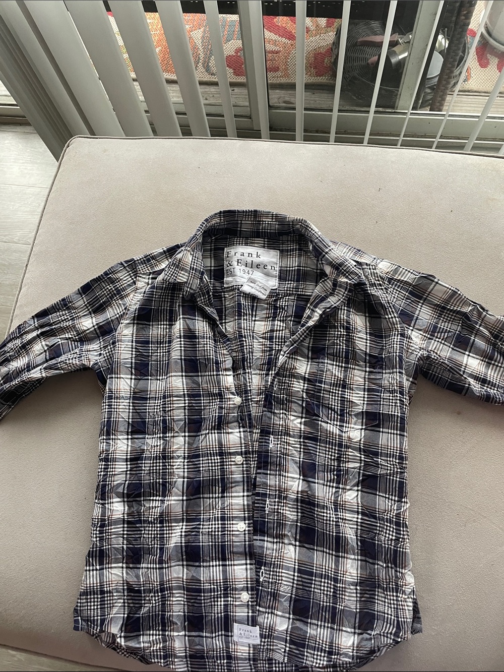 Frank & Eileen Navy and White Plaid Casual Button-Down Shirt